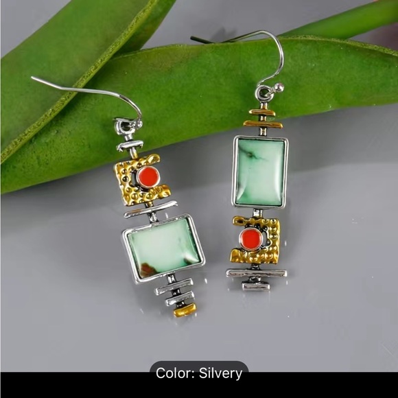 NWT Boho Vintage Geometric Drop Earrings 925 Silver
Plated Synthetic Gemstone - Picture 3 of 5